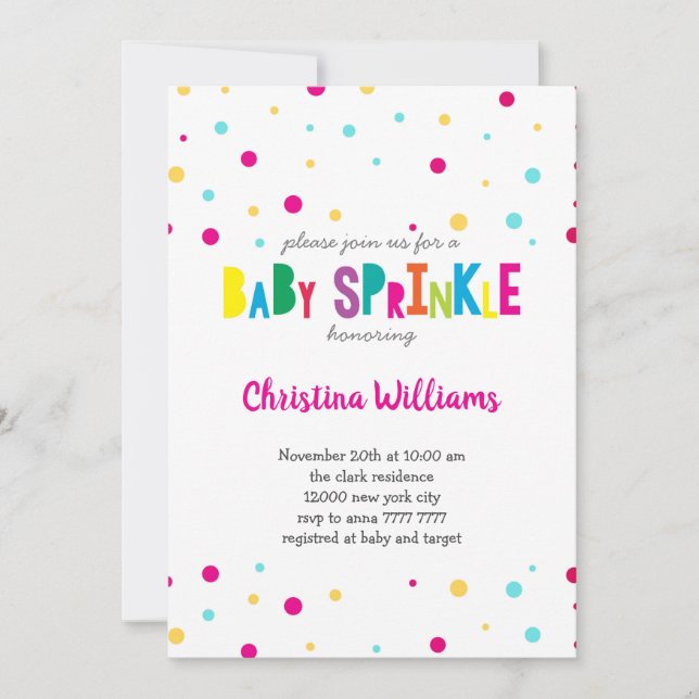 Rainbow Confetti Colorful Baby Sprinkle Shower Inbjudningar (Framsida)