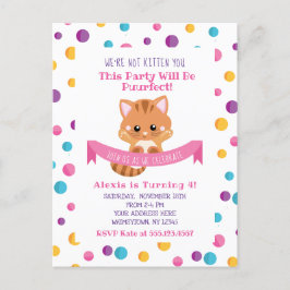 Rainbow Confetti Cute Kattunge Födelsedagsfest Inbjudan Vykort