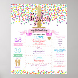 Rainbow Confetti Girl First Birthday Milestone Poster