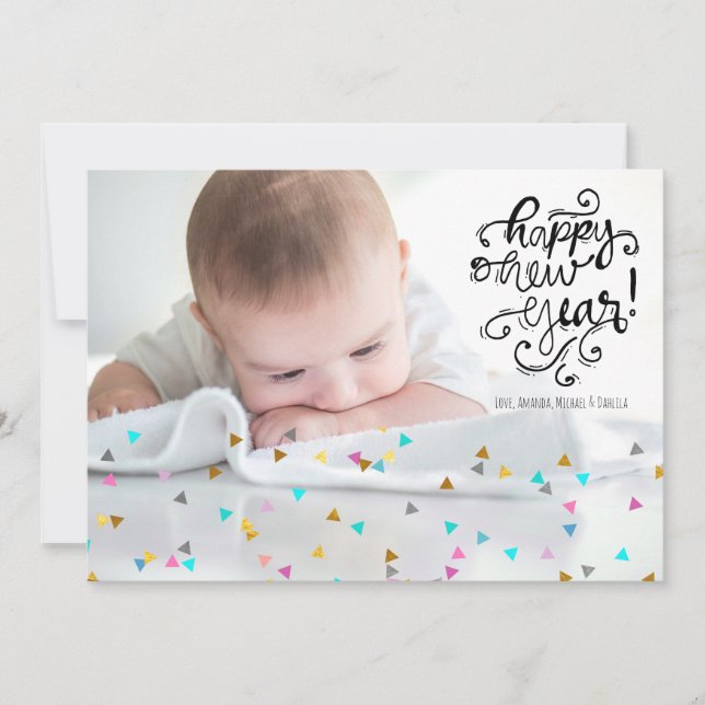 Rainbow Confetti Gott nytt år-fotokort Julkort (Framsida)