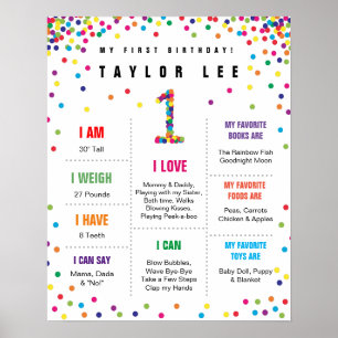 Rainbow Confetti poster första födelsedag