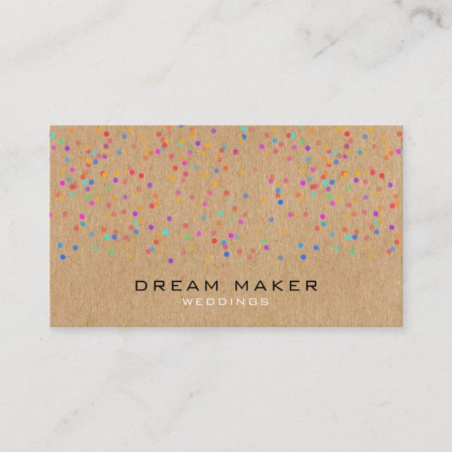 Rainbow Confetti Rustic Kraft Visitkort (Framsida)