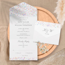 Rainbow Confetti Script Monogram Bröllop