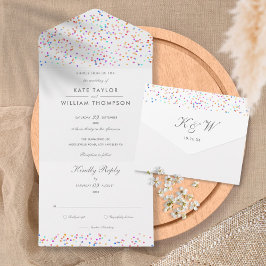 Rainbow Confetti Script Monogram Bröllop