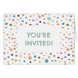 Rainbow Confetti Watercolor Dots Birthday Inbjudan OBS Kort