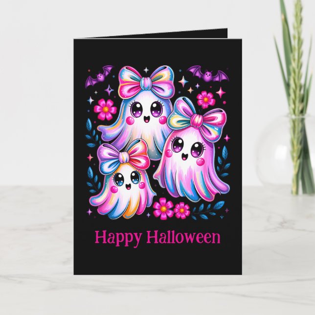 Rainbow Coquette Spöken Shock rosa Happy halloween Kort (Framsida)