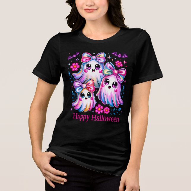 Rainbow Coquette Spöken Shock rosa Happy halloween T Shirt (Framsida)