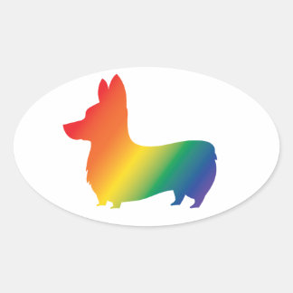Rainbow corgi ovalt klistermärke