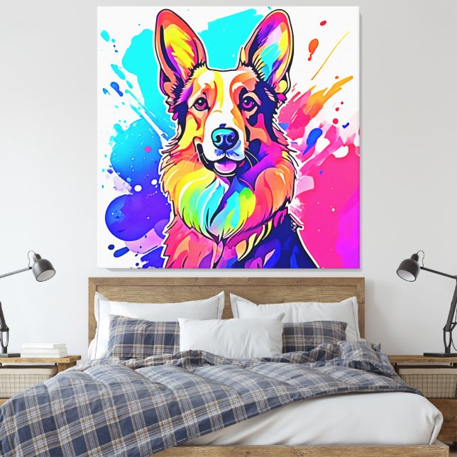 Rainbow Corgi: Pop Art Puppy Joy Canvastryck (Insitu (sovrum))
