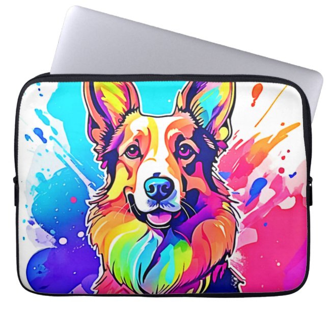 Rainbow Corgi: Pop Art Puppy Joy Laptop Fodral (Framsidan)