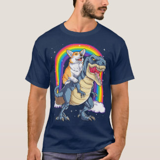 Rainbow Corgi Riding Dinosaur T re Cute Corgi Hund T Shirt