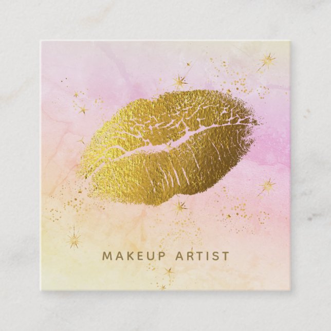 *~* Rainbow Cosmic Guld Stars Pastel Ombre Fyrkantigt Visitkort (Framsida)