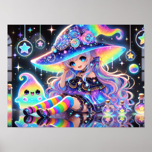 Rainbow Cosmic Witch Whimsical Fantasy Poster (Framsidan)