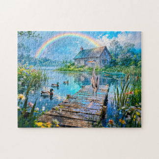 Rainbow Cottage with Ducks, Heron and Forest Strea Pussel