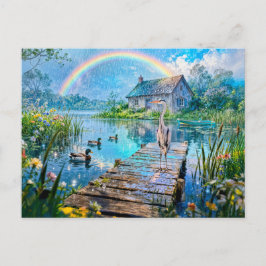 Rainbow Cottage with Ducks, Heron and Forest Strea Vykort