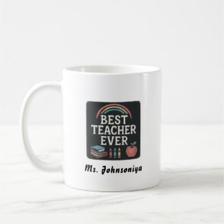 Rainbow Crayon Apple Black Badge Best Teacher Ever Kaffemugg