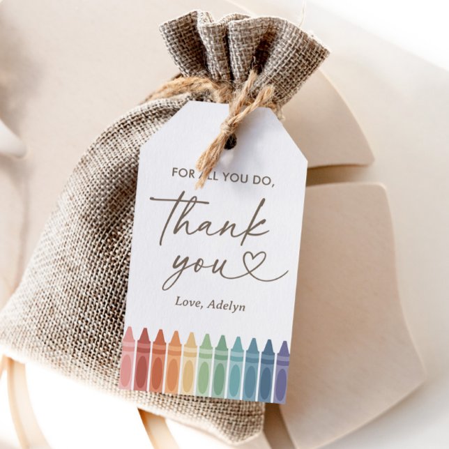 Rainbow Crayon Teacher Appreciate Gift Märkre Presentetikett (Skapare uppladdad)