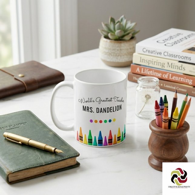 Rainbow Crayons Världens Bästa Lärare Kaffe Kaffemugg (Rainbow Crayons World's Greatest Teacher Coffee Mug
)