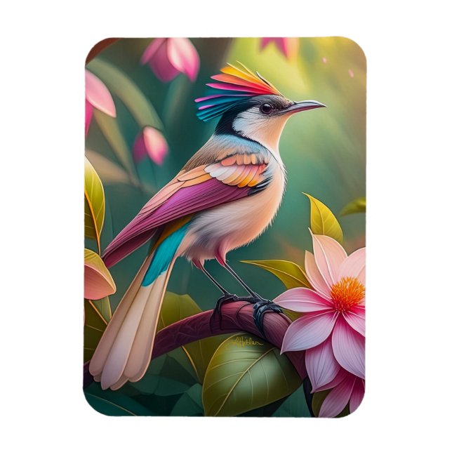 Rainbow crested Jay Fantasy Bird Magnet (Vertikal)