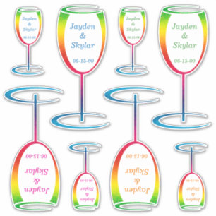 [Rainbow Crinkle Bröllop] Champagne Glass Vinyl Klistermärken