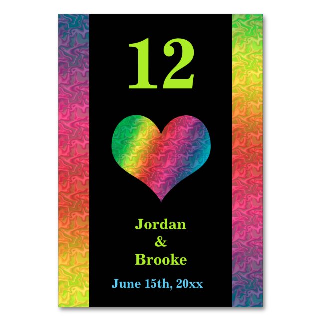 [Rainbow Crinkle Bröllop] Heart Pub Menu Black Bordsnummer (Framsidan)