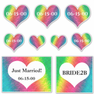 [Rainbow Crinkle Bröllop] Hearts Date Vinyl Klistermärken