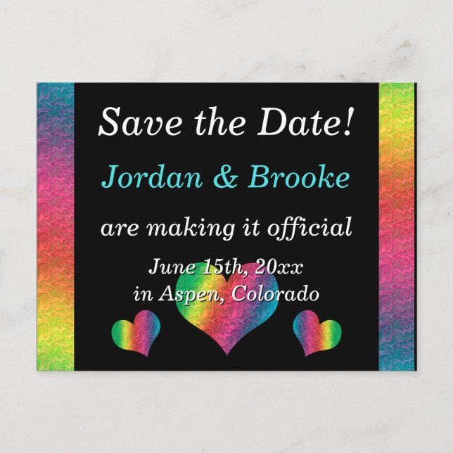 [Rainbow Crinkle Bröllop] Hearts Postcard Black Meddelande Vykort (Framsida)