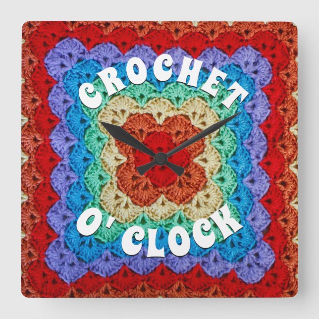 Rainbow Crochet Fyrkantig Klocka (Framsida)