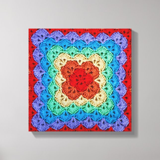 Rainbow Crochet Granny Square Canvastryck (Framsida)
