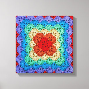 Rainbow Crochet Granny Square Canvastryck