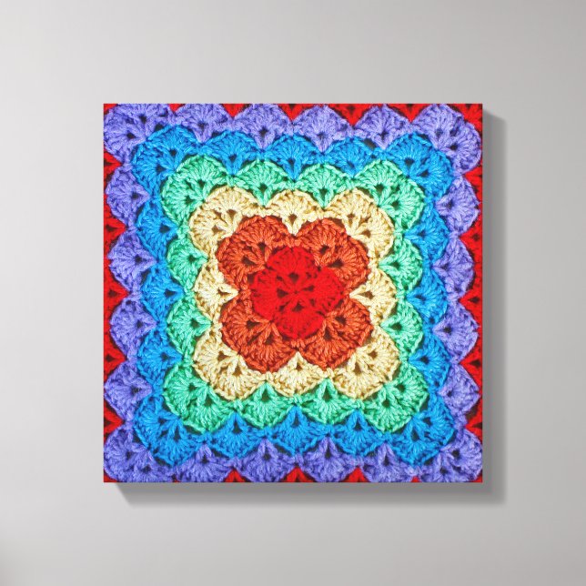 Rainbow Crochet Granny Square Canvastryck (Framsida)