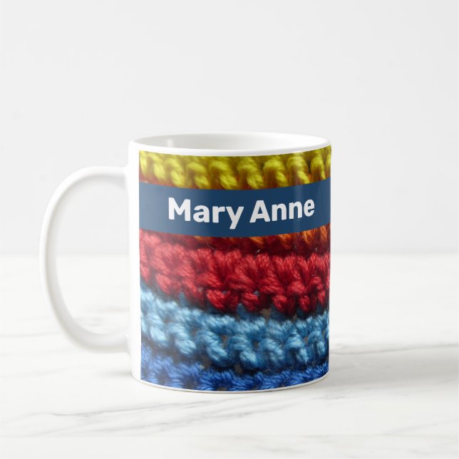 Rainbow Crochet med Namn Kaffemugg (Vänster)