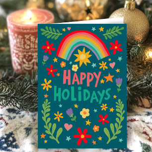 Rainbow Cute Blommigt Handdragen färgstark ANPASSN Helgkort