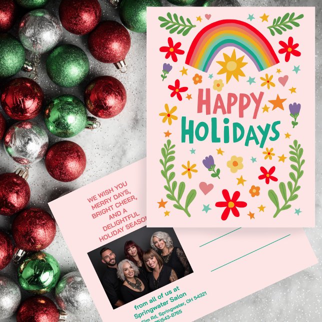 Rainbow Cute Floral CUSTOM Photo Business Customer Helg Vykort (Rainbow Cute Floral CUSTOM Photo Business Customer Salon  Stylists Holiday Postcard
)