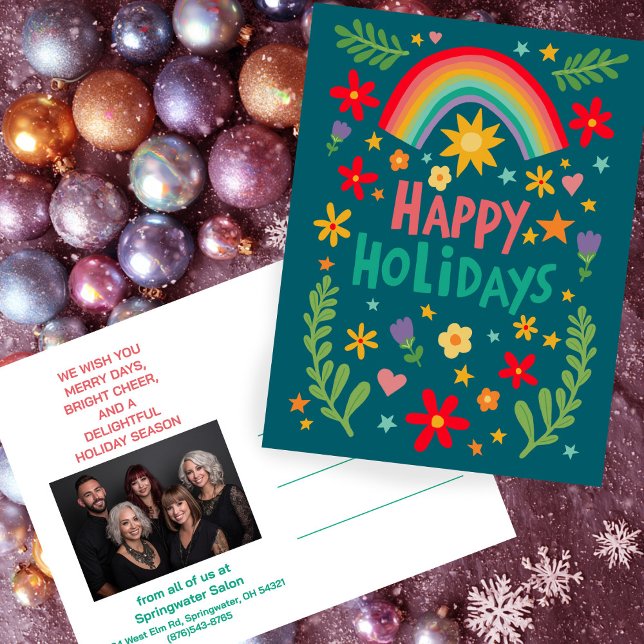 Rainbow Cute Floral CUSTOM Photo Business Customer Helg Vykort (Rainbow Cute Floral CUSTOM Photo Business Customer Holiday Postcard
)