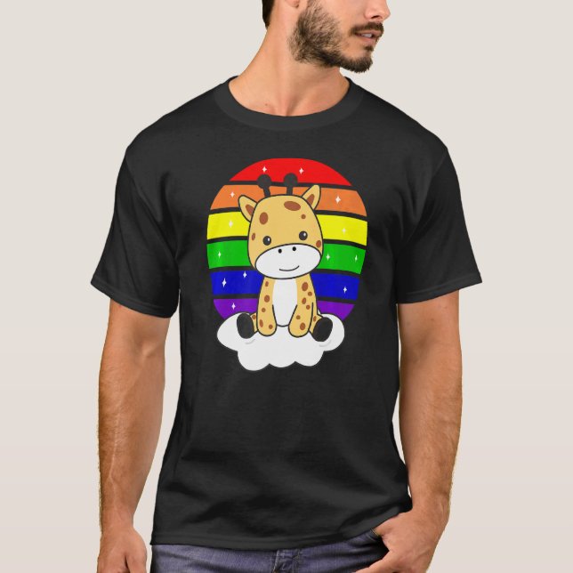 Rainbow Cute Giraffe För barn Giraffes T Shirt (Framsida)