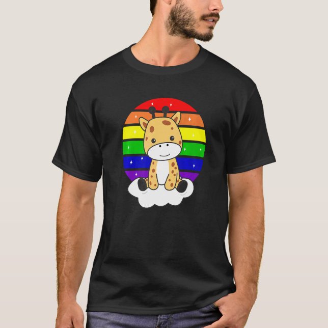 Rainbow Cute Giraffe För barn Giraffes T Shirt (Framsida)