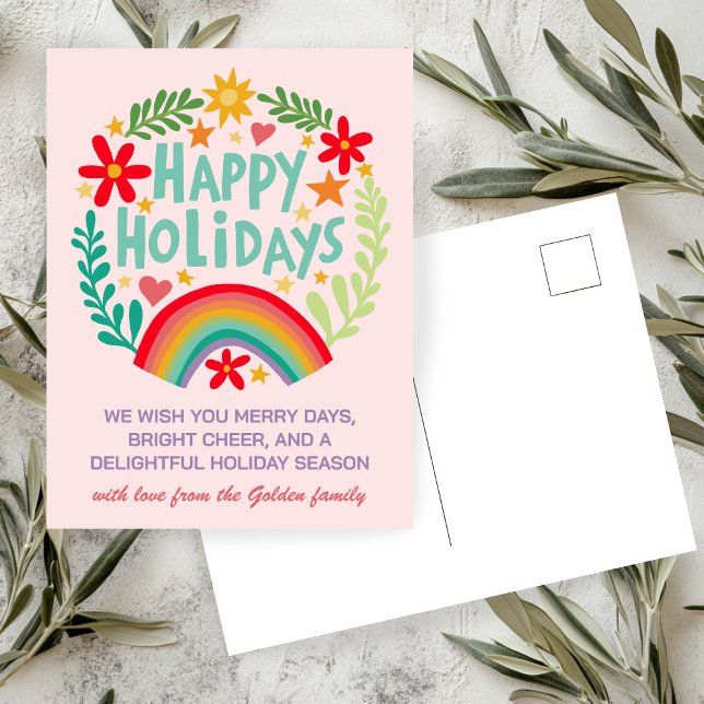 Rainbow Cute Hand-dragen färgstark ANPASSNINGSBAR Helg Vykort (Rainbow Cute Floral Hand-drawn Colorful CUSTOM Christmas Holiday Postcard
)