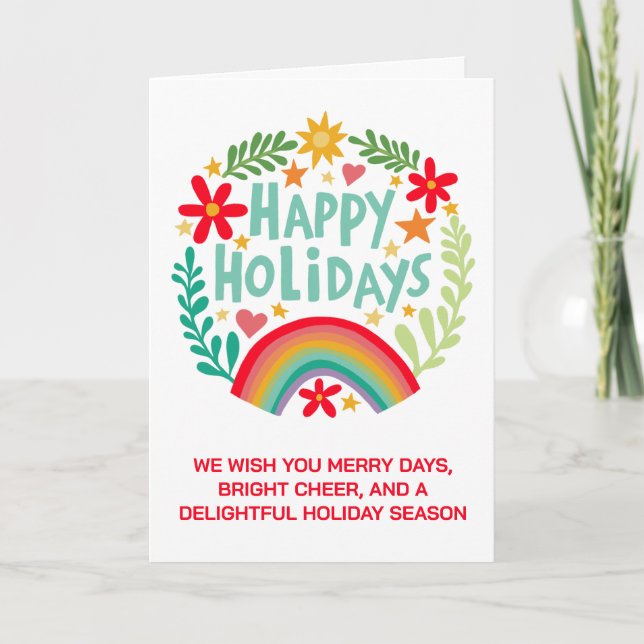 Rainbow Cute Hand-dragen färgstark ANPASSNINGSBAR Helgkort (Framsida)