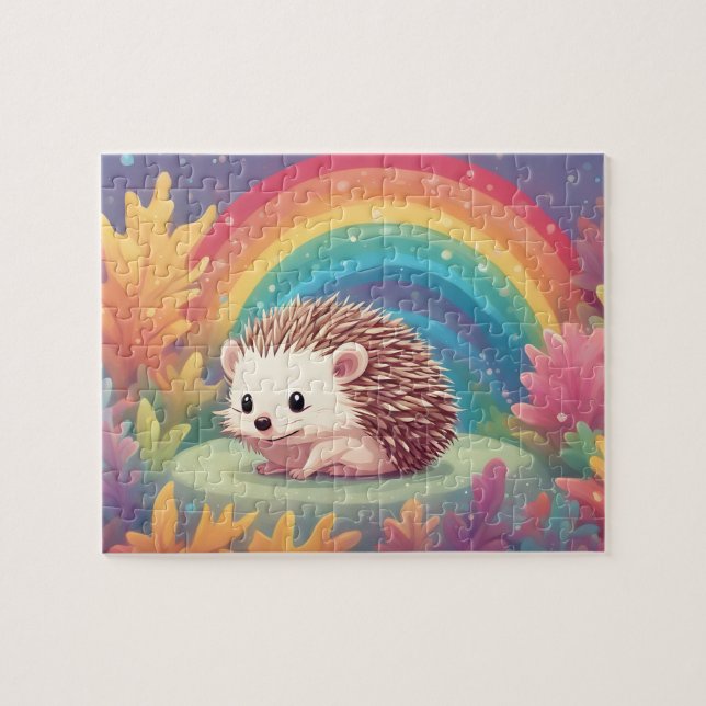 Rainbow Cute Hedgehog Pussel (Horisontell)