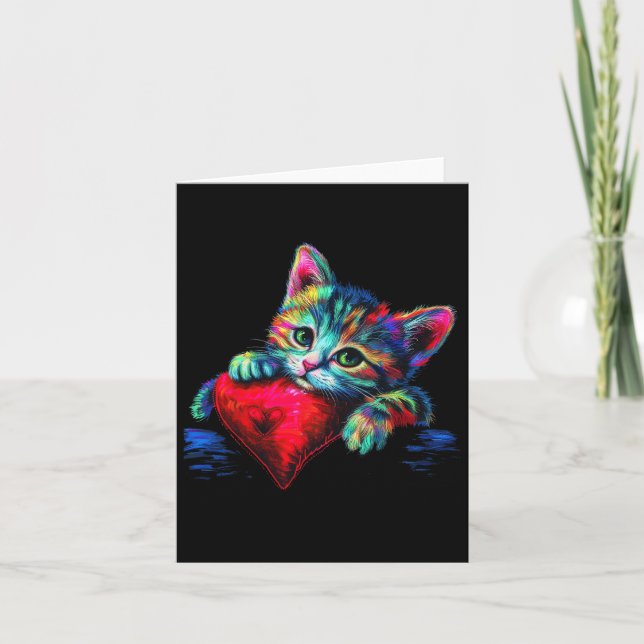 Rainbow Cute Hugger Heart Kitten Ljugande på Hea Kort (Framsida)