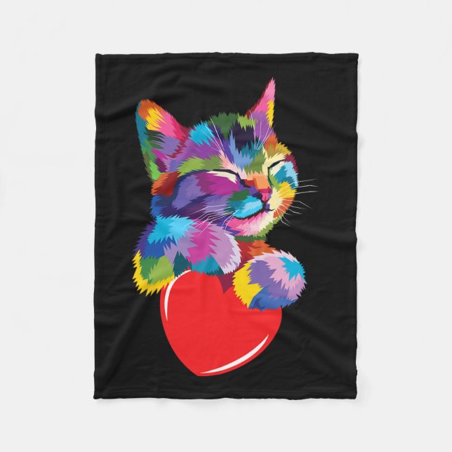 Rainbow Cute Hugger Valentine Heart Kattunge Lov Fleecefilt (Framsidan)
