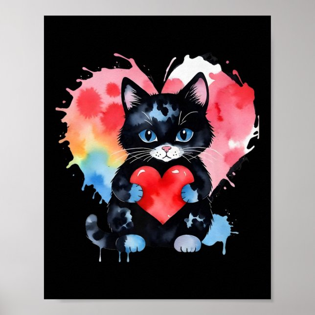 Rainbow Cute Hugger Valentine Heart Kattunge Lov Poster (Framsidan)