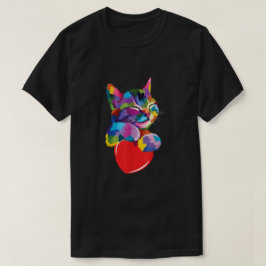 Rainbow Cute Hugger Valentine Heart Kattunge Lov T Shirt