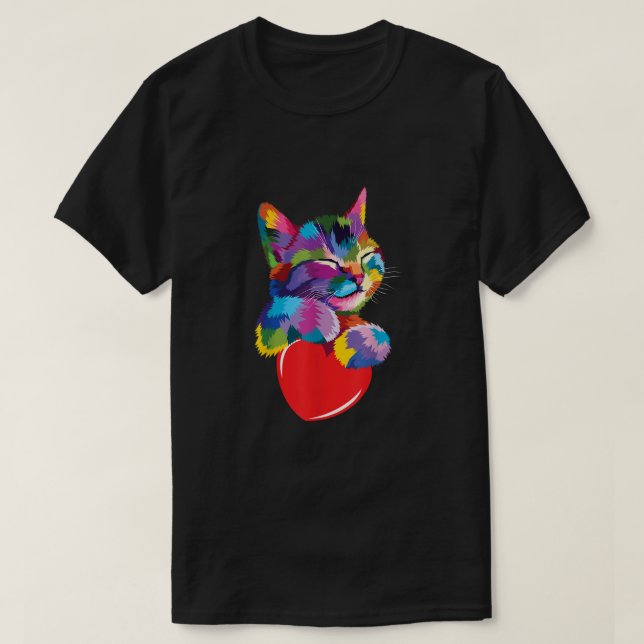 Rainbow Cute Hugger Valentine Heart Kattunge Lov T Shirt (Design framsida)