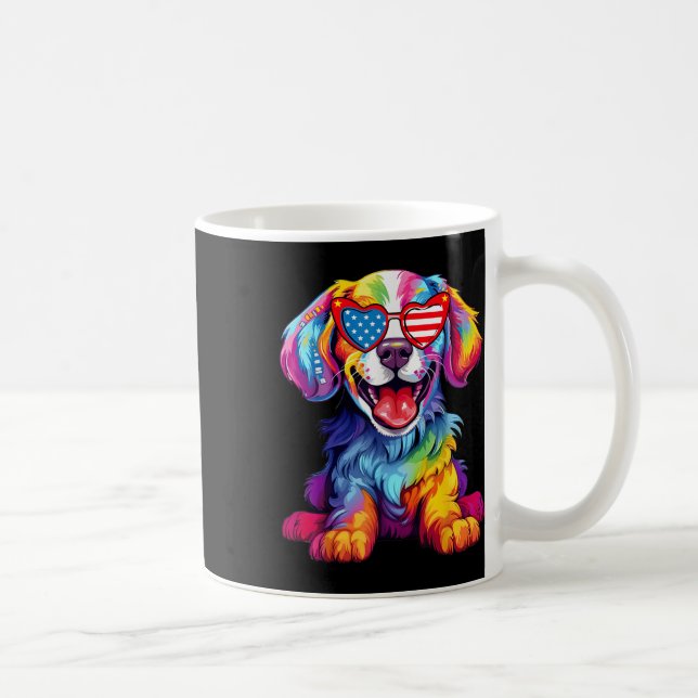 Rainbow Cute Kärlek Funny Colorful Puppy Lycklig D Kaffemugg (Höger)