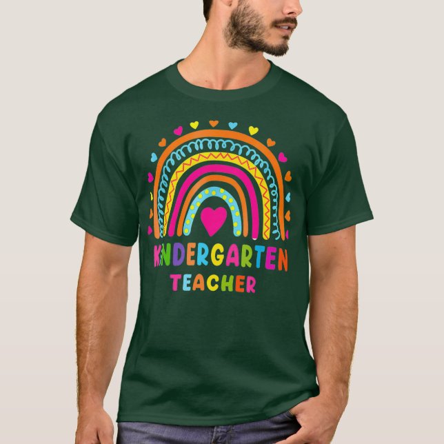 Rainbow Cute Kindergarten Teacher Back to school T Shirt (Framsida)