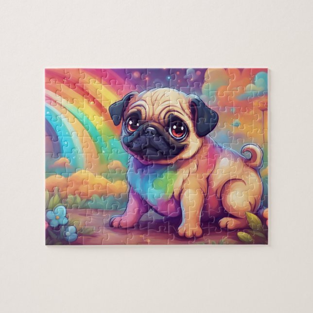 Rainbow Cute Pug Pussel (Horisontell)
