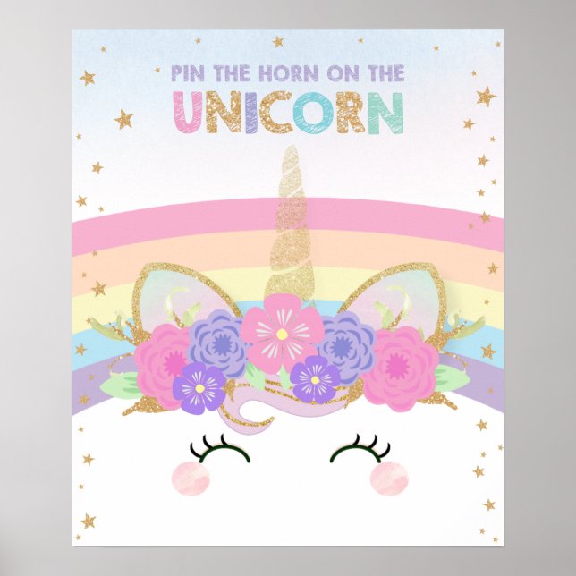 Rainbow Cute Roligt Pin the Horn on Unicorn Game Poster (Framsidan)