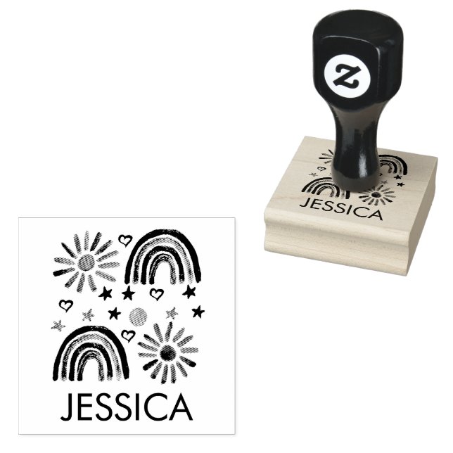 Rainbow Cute Sol Kids Modern Watercolor Stämpel (Stämplad)